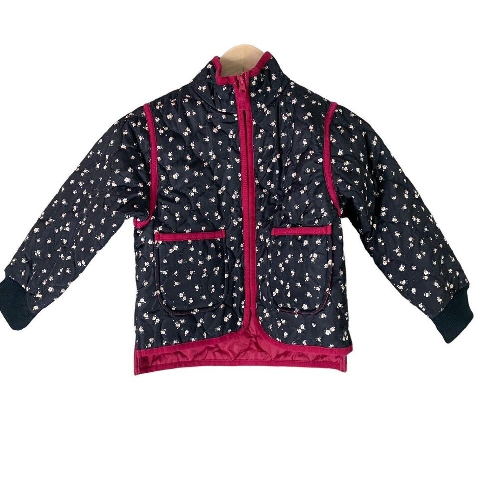 Free Assembly Kids Jacket Size XS 4/5 Quilted Floral Print Zip Up